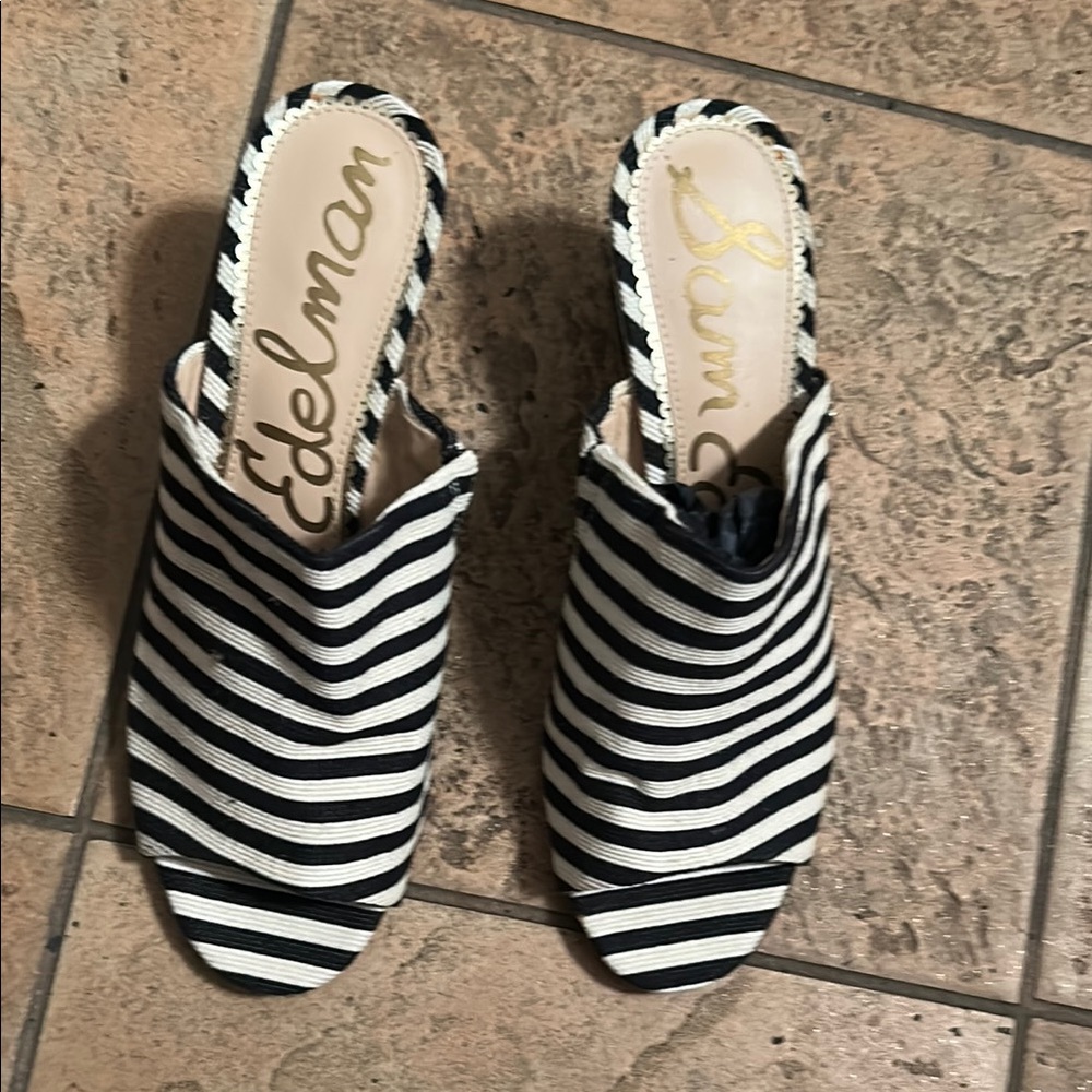 Sam Edelman Black and White Striped Mules